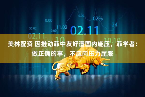 美林配资 因推动菲中友好遭国内施压，菲学者：做正确的事，不应向压力屈服