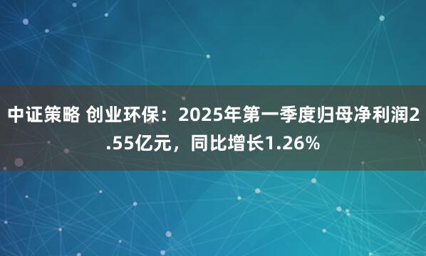 中证策略 创业环保：2025年第一季度归母净利润2.55亿元，同比增长1.26%